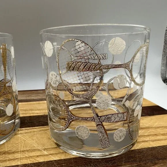 Vintage Rare Mid Century Modern Georges Briard Tennis Lowball Glasses Set of 8